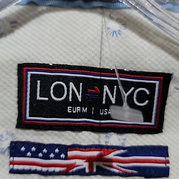 Lon Nyc Cream and Blue Short-Sleeve Shirt Sz Medium - Picture 6 of 7